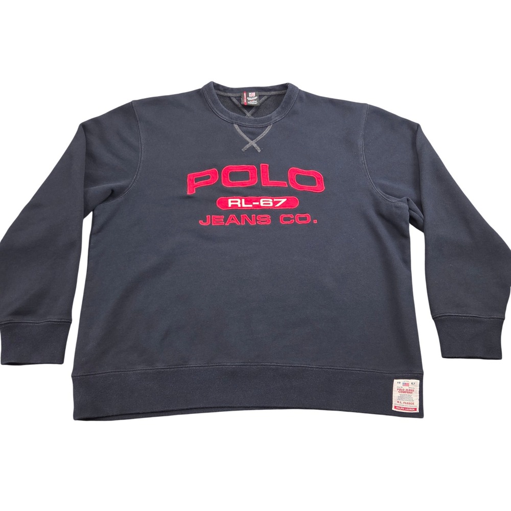 Vintage Polo Jeans Company Sweatshirt L Black RL-67 Spellout Crewneck 90s Y2K